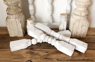 Hand Carved White Spindles  Set of 3
