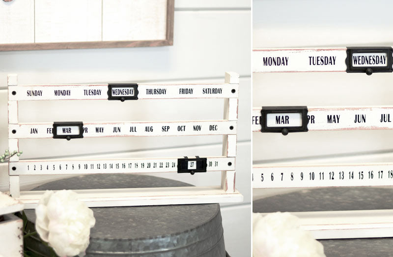 Chippy White Sliding Calendar | Vintage Inspired - Decor Steals