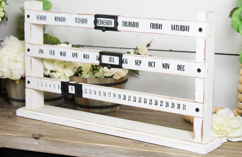 Chippy White Sliding Calendar | Vintage Inspired – Decor Steals