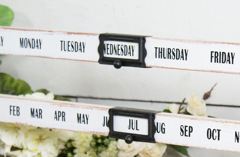Chippy White Sliding Calendar | Vintage Inspired - Decor Steals