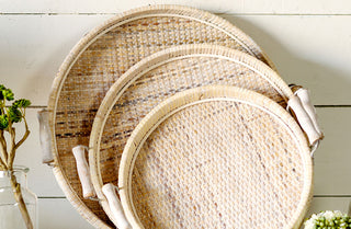 Wicker Trays With Handles, Set of 3