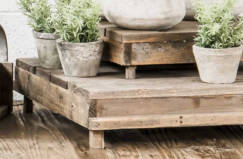 Distressed Wooden Planked Risers Set of 3 | Rustic Farmhouse - Decor Steals