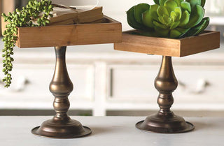 Wood and Metal Pedestal Risers, Set of 2