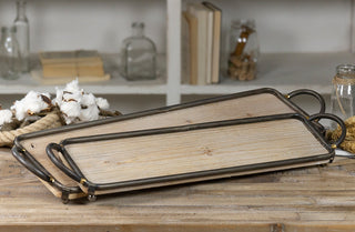 Rustic Metal Framed Wood Trays, Set of Two
