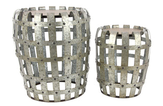 Woven Metal Drum Accent Table  Set of 2
