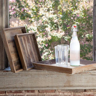Square Reclaimed Wood Trays  Set of 3