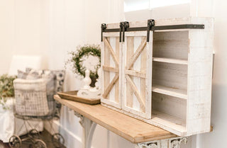 White Washed Barn Door Cabinet