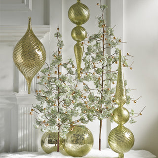 24" Green Glittered Christmas Tree with Gold Beads and Base